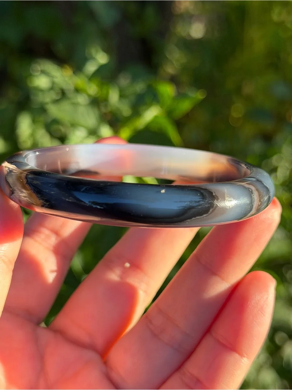 59mm Inner Diameter Slim Black White Agate Bangle 2007